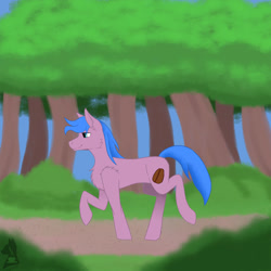 Size: 1280x1280 | Tagged: safe, artist:spectrum205, oc, oc only, oc:mach mocha, earth pony, pony, commission, commissioner:electricrodent, concave belly, digital art, earth pony oc, forest, male, solo, walking