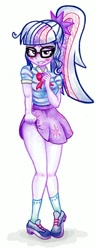 Size: 730x1900 | Tagged: safe, artist:jack107401, sci-twi, twilight sparkle, equestria girls, g4, my little pony equestria girls: better together, blushing, clothes, female, geode of telekinesis, legs together, lip bite, looking at you, magical geodes, pigeon toed, sci-twi skirt, simple background, skirt, skirt lift, solo, white background