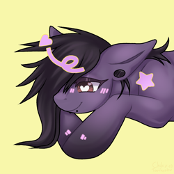 Size: 900x900 | Tagged: safe, artist:pensu, oc, oc only, oc:pen pressure, earth pony, pony, heart, heart eyes, nonbinary, simple background, smiling, solo, wingding eyes, yellow background