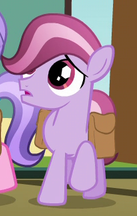 Size: 137x216 | Tagged: safe, screencap, cloudy spinel, lavender bunch, crystal pony, pony, g4, my little pony: friendship is magic, uncommon bond, bag, colt, cute, foal, male, open mouth, raised hoof, saddle bag