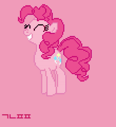 Size: 550x600 | Tagged: safe, artist:gonicfanfic, pinkie pie, earth pony, pony, g4, animated, bouncing, eyes closed, gif, hangul, pink background, pixel art, simple background, smiling, solo