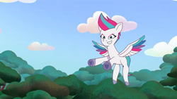 Size: 3072x1727 | Tagged: safe, screencap, zipp storm, pegasus, pony, attack of the bunnisus, g5, my little pony: tell your tale, spoiler:g5, spoiler:my little pony: tell your tale, spoiler:tyts01e61, female, flying, grin, mare, smiling, solo, spread wings, wings