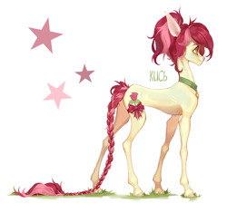 Size: 4626x4172 | Tagged: safe, artist:kncb, artist:кись, roseluck, pony, g4, alternate hairstyle, bow, braid, braided tail, collar, commission, commissioner:doom9454, concave belly, cute, hooves, lacrimal caruncle, leg band, long legs, long tail, pet tag, pony pet, ponytail, quadrupedal, ribbon, rosepet, side view, simple background, skinny, solo, standing, sternocleidomastoid, tail, thin, white background
