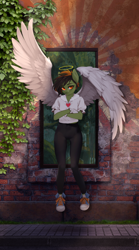 Size: 1496x2682 | Tagged: safe, artist:dogs, derpibooru exclusive, oc, oc only, anthro, anthro oc, collage, crossed arms, female, floating, looking at you, photoshop, scenery, solo, wings
