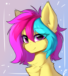 Size: 2870x3222 | Tagged: safe, artist:lunylin, oc, oc only, oc:cuihua, earth pony, pony, bust, chest fluff, cute, earth pony oc, eye clipping through hair, female, high res, looking at you, mare, simple background, smiling, smiling at you, solo