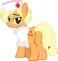 Size: 1625x1707 | Tagged: safe, artist:retroponybro, edit, vector edit, applejack, earth pony, pony, g4, butt, female, frown, hat, inkscape, looking at you, looking back, looking back at you, mare, nurse hat, nurse outfit, plot, simple background, solo, transparent background, vector