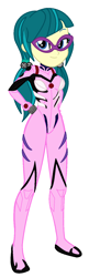 Size: 488x1512 | Tagged: safe, artist:robertsonskywa1, juniper montage, human, equestria girls, g4, breasts, clothes, cosplay, costume, female, glasses, makinami mari illustrious, neon genesis evangelion, photo, pigtails, plugsuit, simple background, skintight clothes, solo, stupid sexy juniper montage, white background