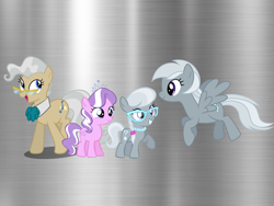 Size: 957x720 | Tagged: artist needed, source needed, safe, anonymous artist, diamond tiara, mayor mare, silver spoon, silverspeed, earth pony, pegasus, pony, g4, adopted, adopted offspring, family, female, filly, foal, glasses, grin, headcanon in the description, jewelry, mama silverspeed, mare, mother and child, mother and daughter, necklace, parent:mayor mare, parent:silverspeed, parents:mayorspeed, pearl necklace, ship:mayorspeed, shipping, siblings, silver background, sisters, smiling, stepdaughter, stepmother, story included, tiara