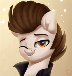 Size: 1920x2030 | Tagged: safe, artist:joaothejohn, oc, oc:ashwind, pegasus, pony, bust, clothes, commission, cute, jacket, lidded eyes, looking at you, male, pegasus oc, portrait, simple background, smiling, smiling at you, smirk, solo