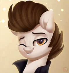 Size: 1920x2030 | Tagged: safe, artist:joaothejohn, oc, oc only, oc:ashwind, pegasus, pony, bust, clothes, commission, cute, jacket, lidded eyes, looking at you, male, pegasus oc, portrait, simple background, smiling, smiling at you, smirk, solo