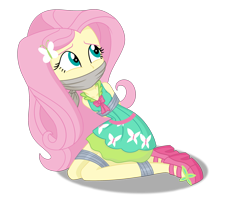 Size: 2500x2000 | Tagged: safe, artist:nie-martw-sie-o-mnie, fluttershy, human, equestria girls, g4, bondage, bound and gagged, cloth gag, damsel in distress, female, gag, high res, kidnapped, simple background, solo, tape, tape bondage, tied up, transparent background, vector