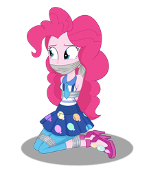 Size: 2000x2300 | Tagged: safe, artist:nie-martw-sie-o-mnie, pinkie pie, human, equestria girls, g4, bondage, bound and gagged, cloth gag, damsel in distress, gag, high res, kidnapped, male, simple background, solo, tape, tape bondage, tied up, transparent background