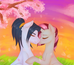 Size: 3000x2626 | Tagged: safe, artist:oniiponii, oc, oc only, earth pony, pony, unicorn, earth pony oc, female, high res, horn, male, mare, outdoors, stallion, unicorn oc