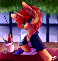 Size: 2522x2652 | Tagged: safe, artist:krissstudios, oc, oc only, pony, unicorn, high res, male, pencil, ruler, solo, stallion
