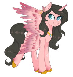 Size: 2656x2784 | Tagged: safe, artist:oniiponii, oc, oc only, alicorn, pony, alicorn oc, eyelashes, female, high res, horn, jewelry, mare, necklace, simple background, smiling, solo, transparent background, unshorn fetlocks, wings