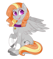 Size: 2923x3289 | Tagged: safe, artist:oniiponii, oc, oc only, pegasus, pony, bell, bell collar, collar, eyelashes, female, high res, mare, pegasus oc, raised hoof, simple background, sitting, smiling, solo, transparent background, unshorn fetlocks, wings