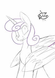 Size: 1529x2160 | Tagged: safe, artist:jorge-styx, princess flurry heart, alicorn, pony, g4, female, large wings, mare, older, older flurry heart, quadrupedal, sketch, solo, wings