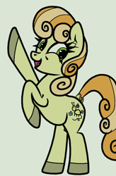 Size: 496x754 | Tagged: safe, artist:scandianon, junebug, earth pony, pony, g4, dock, female, hooves, mare, open mouth, open smile, raised hoof, rearing, simple background, smiling, solo, tail, white background