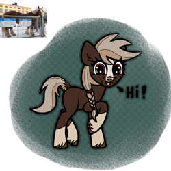 Size: 1000x1000 | Tagged: safe, artist:scandianon, oc, oc only, earth pony, pony, g4, adult blank flank, blank flank, braid, dock, female, hooves, looking at you, mare, open mouth, open smile, ponified, ponified animal photo, ponified horse, raised hoof, smiling, solo, tail, talking to viewer, unshorn fetlocks
