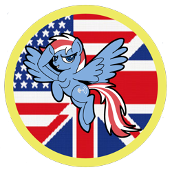 Size: 2000x2000 | Tagged: safe, artist:zodiacx10, oc, oc only, pegasus, pony, american flag, female, high res, mare, patch, salute, simple background, smiling, solo, spread wings, transparent background, union jack, wings