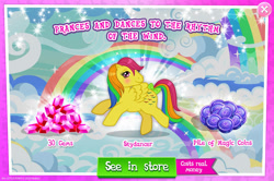 Size: 1958x1297 | Tagged: safe, gameloft, idw, skydancer, pegasus, pony, g1, g4, my little pony: magic princess, official, advertisement, bow, costs real money, english, female, gem, idw showified, magic coins, mare, mobile game, numbers, sale, solo, tail, tail bow, text, wings