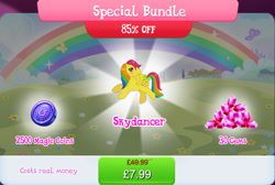 Size: 1270x854 | Tagged: safe, gameloft, idw, skydancer, pegasus, pony, g1, g4, my little pony: magic princess, official, bow, bundle, costs real money, english, female, gem, idw showified, magic coins, mare, mobile game, numbers, sale, solo, tail, tail bow, text, wings