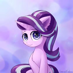 Size: 2000x2000 | Tagged: safe, artist:emeraldgalaxy, starlight glimmer, pony, unicorn, g4, cheek fluff, chest fluff, cute, ear fluff, eyebrows, female, glimmerbetes, high res, horn, looking at you, mare, signature, smiling, smiling at you, solo