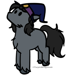 Size: 3000x3000 | Tagged: safe, artist:purple wingshade, part of a set, oc, oc only, oc:fallen shadow, earth pony, pony, black mane, chest fluff, clothes, gray mane, hat, high res, simple background, solo, standing, transparent background, watermark, wizard hat