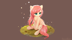 Size: 2650x1460 | Tagged: safe, artist:emeraldgalaxy, fluttershy, pegasus, pony, g4, backlighting, brown background, chest fluff, colored ear fluff, colored pinnae, cute, ear fluff, eyebrows, eyebrows visible through hair, female, folded wings, grass, mare, partial background, shyabetes, signature, simple background, sitting, solo, three quarter view, turned head, wings