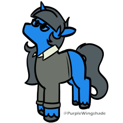 Size: 3000x3000 | Tagged: safe, artist:purple wingshade, part of a set, oc, oc only, oc:mint petal, pony, unicorn, blue coat, blue fur, formal wear, glasses, gray mane, grey hair, high res, simple background, solo, standing, transparent background, watermark