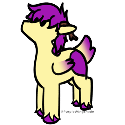 Size: 3000x3000 | Tagged: safe, artist:purple wingshade, oc, oc only, oc:purple wingshade, deer, deer pony, hybrid, original species, pegasus, pony, antlers, clothes, colored wings, deer tail, high res, purple mane, simple background, solo, standing, tail, transparent background, watermark, wings, yellow coat