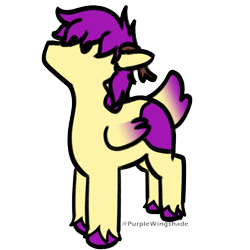 Size: 3000x3000 | Tagged: safe, artist:purple wingshade, part of a set, oc, oc only, oc:purple wingshade, deer, deer pony, hybrid, original species, pegasus, pony, antlers, clothes, colored wings, deer tail, high res, purple mane, simple background, solo, standing, tail, transparent background, watermark, wings, yellow coat