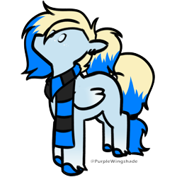 Size: 3000x3000 | Tagged: safe, artist:purple wingshade, oc, oc only, oc:azure opus, pegasus, pony, blind, blonde mane, blue coat, clothes, dot eyes, dyed mane, high res, looking up, minimalist, ponytail, scarf, simple background, solo, standing, striped scarf, transparent background, watermark, yellow mane