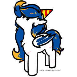 Size: 3000x3000 | Tagged: safe, artist:purple wingshade, oc, oc only, oc:glaive, bat pony, pony, birthday, blue mane, cute, dyed mane, hat, high res, party hat, scar, simple background, small, solo, transparent background, white coat