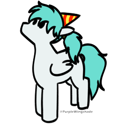 Size: 3000x3000 | Tagged: safe, artist:purple wingshade, oc, oc only, oc:lucid mirage, pegasus, pony, birthday, blue mane, cute, dot eyes, hat, high res, looking up, minimalist, party hat, ponytail, simple background, small, solo, standing, transparent background, turquoise mane, variant, watermark, white coat