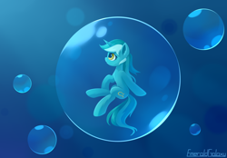 Size: 2300x1600 | Tagged: safe, artist:emeraldgalaxy, lyra heartstrings, pony, unicorn, g4, bubble, crepuscular rays, female, horn, in bubble, looking up, mare, ocean, signature, smiling, solo, underwater, water, yellow eyes