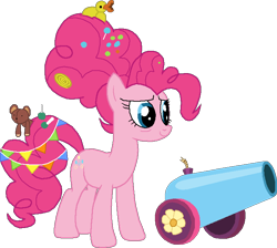 Size: 718x644 | Tagged: safe, artist:scootaloormayfly, pinkie pie, earth pony, pony, g4, older, older pinkie pie, party cannon, pixel art, plushie, rubber duck, simple background, solo, teddy bear, transparent background