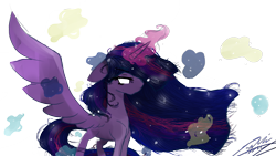 Size: 1920x1080 | Tagged: safe, artist:lovelydreams14, twilight sparkle, alicorn, pony, g4, glowing, glowing eyes, glowing horn, horn, long mane, magic, profile, simple background, solo, spread wings, transparent background, twilight sparkle (alicorn), wings