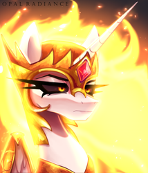 Size: 2548x2982 | Tagged: safe, artist:opal_radiance, daybreaker, alicorn, pony, g4, angry, daybreaker is not amused, eyelashes, fiery mane, high res, scowl, solo, unamused