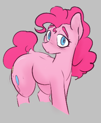 Size: 282x344 | Tagged: safe, artist:newpone, pinkie pie, earth pony, pony, g4, balloonbutt, butt, dock, female, gray background, jiggle, looking at you, mare, plot, plump, raised eyebrows, shiny butt, simple background, solo, tail, wide hips