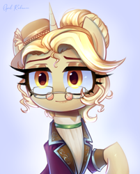 Size: 2195x2725 | Tagged: safe, artist:opal_radiance, oc, oc only, pony, unicorn, glasses, high res, librarian, signature, solo