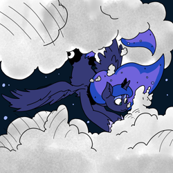 Size: 3508x3508 | Tagged: safe, artist:ponny, princess luna, alicorn, pony, g4, cloud, cloudy, high res, night, solo, stars