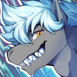 Size: 1000x1000 | Tagged: safe, artist:breloomsgarden, oc, oc only, oc:chain lightning, dracony, dragon, hybrid, bust, commission, fangs, grin, icon, looking at you, portrait, sharp teeth, smiling, solo, teeth