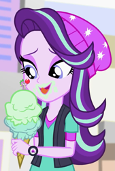 Size: 1143x1688 | Tagged: safe, edit, edited screencap, screencap, spike, starlight glimmer, human, equestria girls, equestria girls specials, g4, my little pony equestria girls: mirror magic, cherry, cropped, eyes on the prize, female, food, ice cream, implied vore, juicy spike, licking, looking down, male, micro, open mouth, ship:sparlight, shipping, straight, tongue out