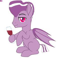 Size: 3025x2867 | Tagged: safe, artist:magicfailroad, artist:starshade, oc, oc only, oc:date palm, bat pony, pony, base used, fangs, glass, high res, male, simple background, sitting, solo, white background, wine glass