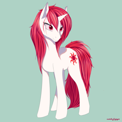 Size: 3000x3000 | Tagged: safe, artist:nutellaenjoyer, oc, pony, unicorn, high res, light skin, red eyes, red mane, solo, standing, sun