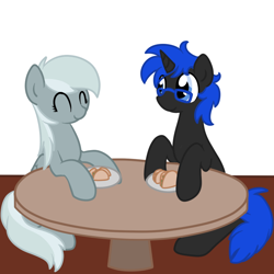 Size: 700x700 | Tagged: safe, artist:paint-smudges, silverspeed, oc, pegasus, pony, unicorn, ask silverspeed, duo, food, glasses, taco