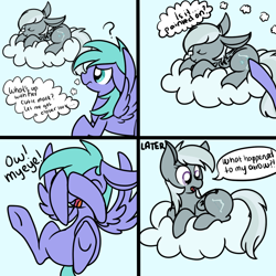 Size: 700x700 | Tagged: safe, artist:paint-smudges, icy rain, silverspeed, pegasus, pony, g4, ask silverspeed, cloud, comic, cutie mark, duo, female, floppy ears, mare, on a cloud, sleeping, sleeping on a cloud