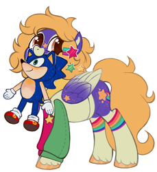 Size: 1210x1320 | Tagged: safe, artist:frowoppy, oc, pegasus, pony, mouth hold, plushie, simple background, solo, sonic the hedgehog, sonic the hedgehog (series), white background