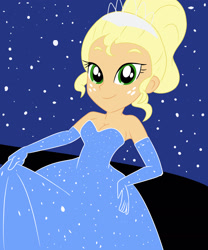 Size: 1280x1537 | Tagged: safe, artist:qsky, applejack, human, equestria girls, g4, alternate hairstyle, applejack also dresses in style, breasts, cleavage, clothes, curtsey, dress, evening gloves, female, freckles, gloves, gown, long gloves, night, nudity, princess tiana, smiling, solo, starry sky, the princess and the frog, tiana
